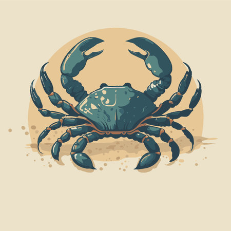 Illustration of Crab character logo mascot in cartoon flat color vector style sea animalのイラスト素材