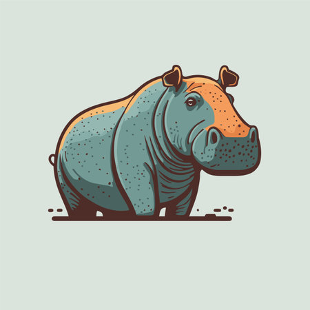 Illustration of hippo character logo mascot wild animal hippopotamus in cartoon flat color vector styleのイラスト素材