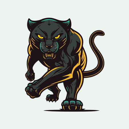 Black Panther logo mascot icon wild animal character illustration in vector flat color style illustrationのイラスト素材