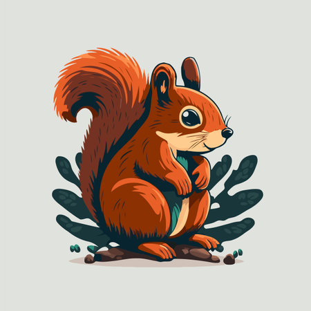 squirrel cartoon logo mascot icon animal character in vector flat color style illustrationのイラスト素材