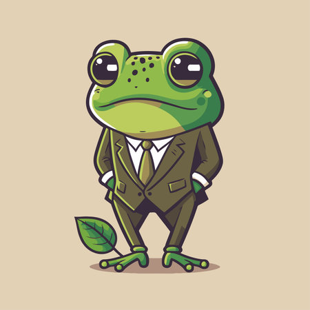 illustration of green frog character logo mascot design in cartoon vector flat color style for business brandingのイラスト素材