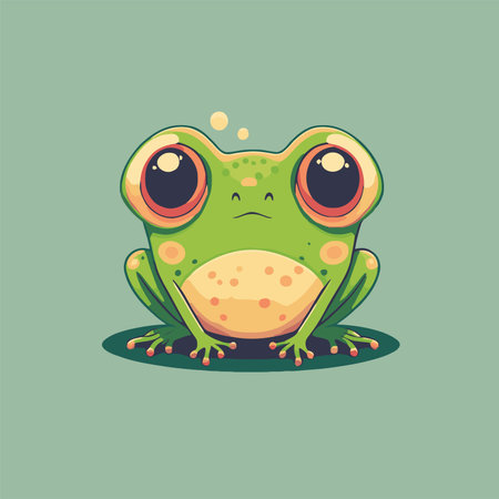 illustration of green frog character logo mascot design in cartoon vector flat color style for business brandingのイラスト素材