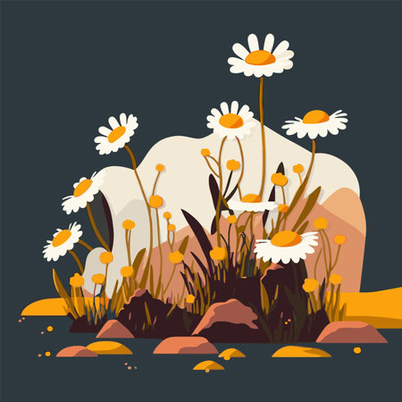 white chamomile flowers nature background illustration for invitation and greetings cardのイラスト素材