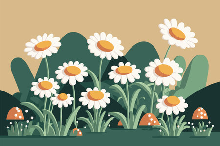 white chamomile flowers nature background illustration for invitation and greetings cardのイラスト素材