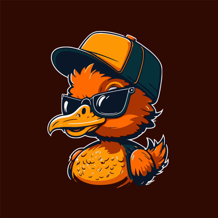 illustration of cool duck or goose character logo mascot icon for branding in cartoon flat color vector styleのイラスト素材