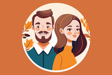 illustration of young couple portrait in love happy smiling joyful boy girl on valentine in vector flat color cartoon styleのイラスト素材