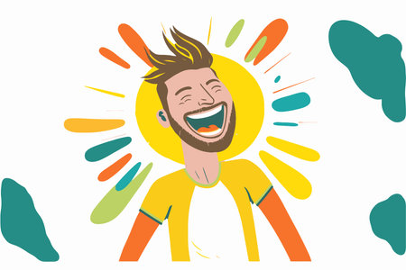 illustration of happy smiling success man, Cheerful joyful young man, boy portrait in flat color...