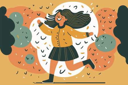 happy smiling woman, in love happy smiling joyful young girl portrait illustration in vector flat color cartoon styleのイラスト素材