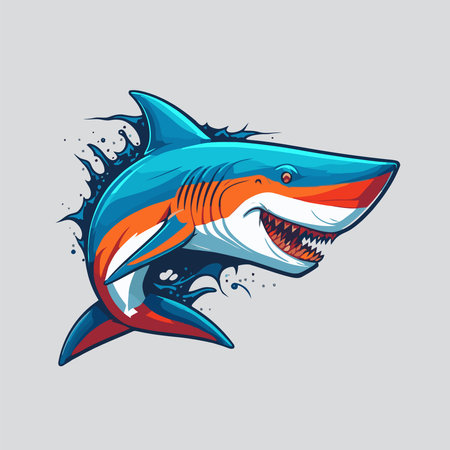 illustration of angry blue shark logo character mascot icon funny cartoon vector style for banner label icon poster designのイラスト素材
