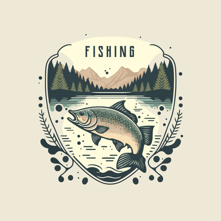 fishing fish in the water logo icon template design vector style illustrationのイラスト素材