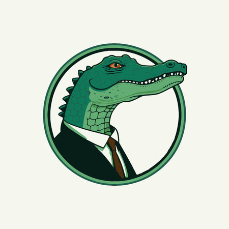 vector illustration of crocodile character logo mascot badge for poster, banner, logo design templateのイラスト素材