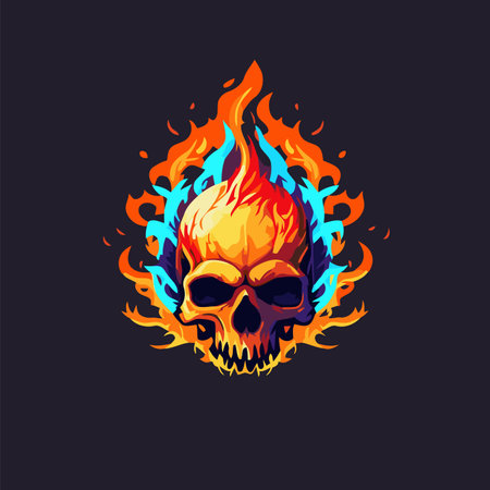 vector illustration of fire skull head logo mascot design template for t-shirt, poster, sticker, merchandiseのイラスト素材