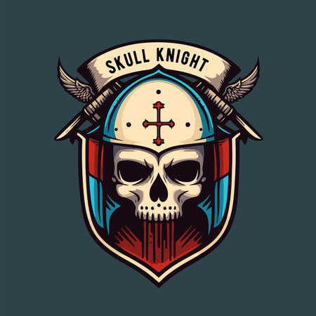 Vector illustration of knight templar crusaders skull head logoのイラスト素材