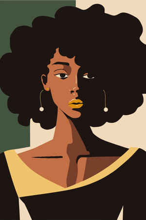 wall art black african American woman with curly hair wall art matisse style vector illustrationのイラスト素材