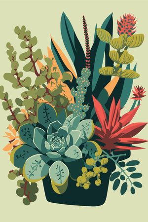 illustration of potted plants succulents flat color vector style background poster art print, wall decoration, poster design templateのイラスト素材