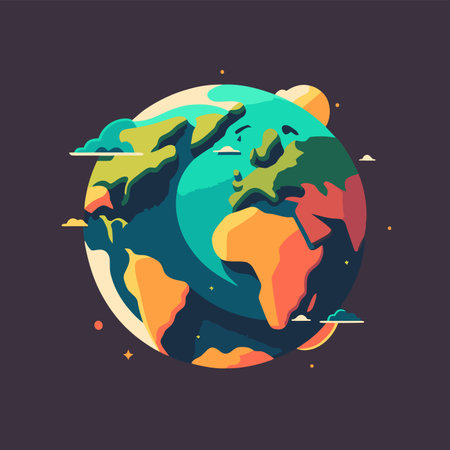 illustration of save planet earth globe Low poly design illustration, mother green nature icon in flat color vector styleのイラスト素材