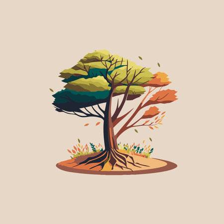 illustration of tree nature. Vector cartoon style of a tree design for banner flyer template designのイラスト素材