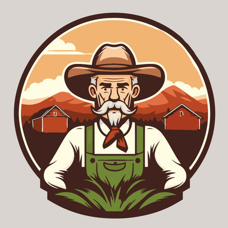 vector design of Farmer man logo mascot, agriculture farm icon templateのイラスト素材