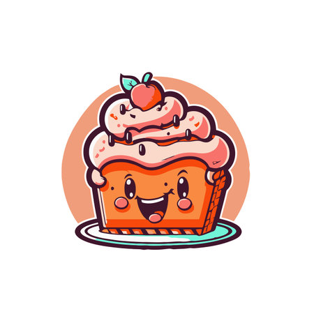 illustration of cute strawberry Cake logo mascot flat vector dessert designのイラスト素材