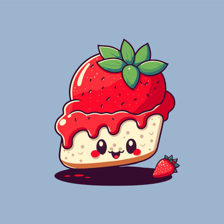 illustration of cute strawberry Cake logo mascot flat vector dessert designのイラスト素材