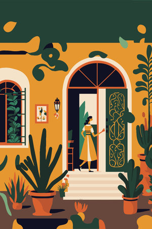 traditional house of mexico city tourism attraction vector flat color illustration wall art print posterのイラスト素材