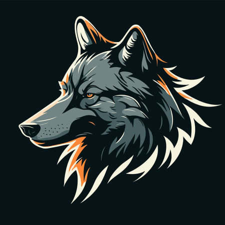 Wolf head vector illustration isolated on dark background for t-shirt and other uses.のイラスト素材
