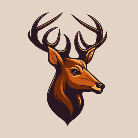 Deer head with antlers on beige background. Vector illustration.のイラスト素材