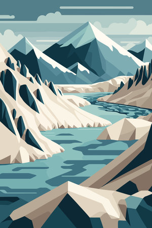 iceberg in north sea or arctic ocean, glaciers landscape flat color vector illustrationのイラスト素材