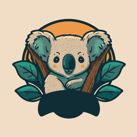 koala sitting on a tree logo design mascot flat color catoon Vector illustration isolated backgroundのイラスト素材