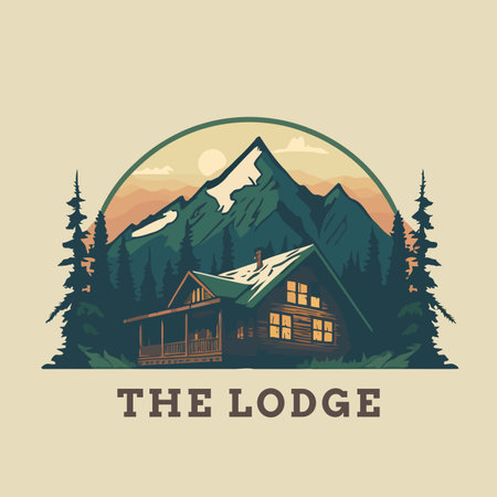 lodge badge logo, Wood cabin nature forest logo vector illustration, wooden houseのイラスト素材