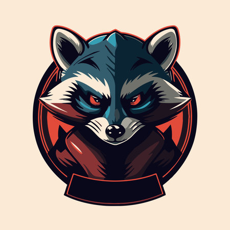 illustration of raccoon head logo design in flat color vector design templateのイラスト素材