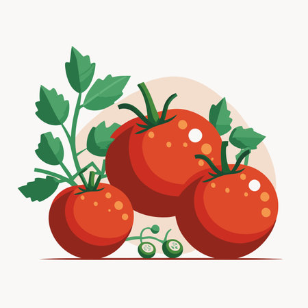illustration of red tomato logo design in flat vector illustrationのイラスト素材