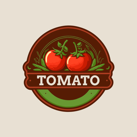 illustration of red tomato logo design in flat vector illustrationのイラスト素材
