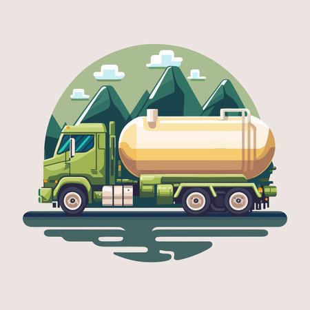 illustration of Gasoline Tank Truck. Modern flat Vector truck tunker fuelのイラスト素材