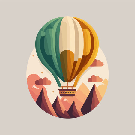 colorful hot air balloon flat color cartoon vector illustrationのイラスト素材
