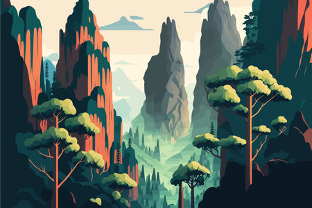 Zhangjiajie Forest Park china. Landscape of mountains and forest. Vector illustration in flat style.のイラスト素材