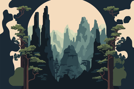 Zhangjiajie Forest Park china. Landscape of mountains and forest. Vector illustration in flat style.のイラスト素材