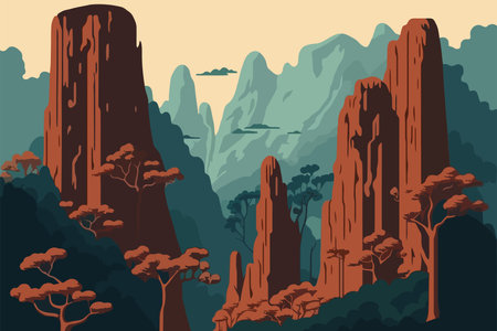 Zhangjiajie Forest Park china. Landscape of mountains and forest. Vector illustration in flat style.のイラスト素材