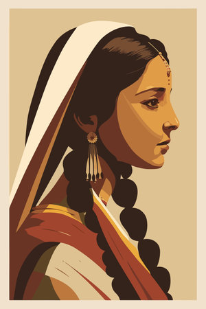 Portrait of the Virgin Mary. Vector illustration in retro style.のイラスト素材