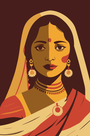 Indian woman in traditional dress. Vector illustration of a beautiful Indian woman.のイラスト素材