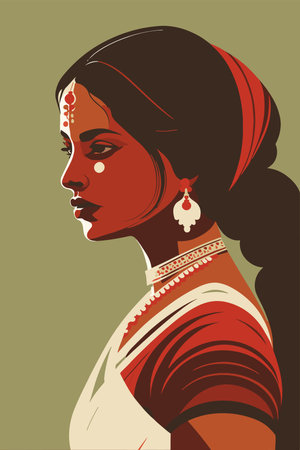 Portrait of a beautiful African American woman. Retro style. Vector illustration.のイラスト素材