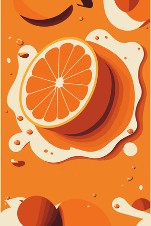 Orange juice with slices of orange on a orange background. Vector illustrationのイラスト素材