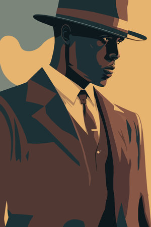Retro african american man in hat. Vector illustration. flat color cartoon style portrait posterのイラスト素材