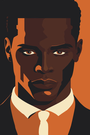 Portrait of african american man in retro style. Vector illustration. flat color cartoon style portrait posterのイラスト素材