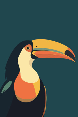 Toucan sitting on a tree branch. Vector illustration in flat color cartoon style.のイラスト素材