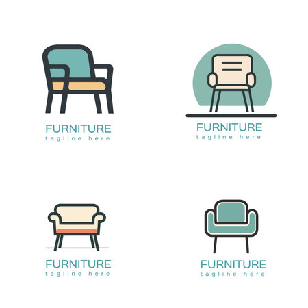 Set of Furniture, Armchair Logo Design Template. Vector illustration. Chair company Brandingのイラスト素材