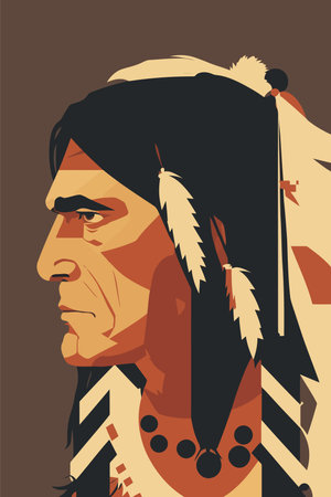 Native American chief in profile. Vector illustration of a native American chief.のイラスト素材