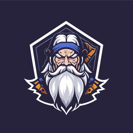 Old warrior with beard and hat. Vector illustration for your design. esport team logoのイラスト素材
