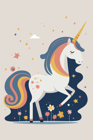 cute unicorn fun character cartoon style vector flat color illustrationのイラスト素材