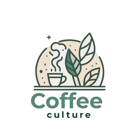 Coffee cup and plant logo template. Vector illustration of cafe and restaurant logotype. Monoline Styleのイラスト素材